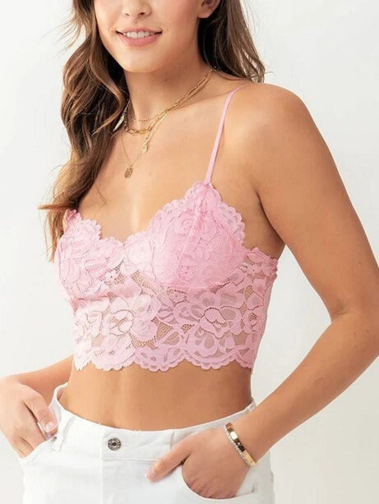 Floral Lace Bralette Cami Crop Top Adjustable Strap Sexy Cute Scalloped Hem Black Lilac White Spr... | Etsy (US)