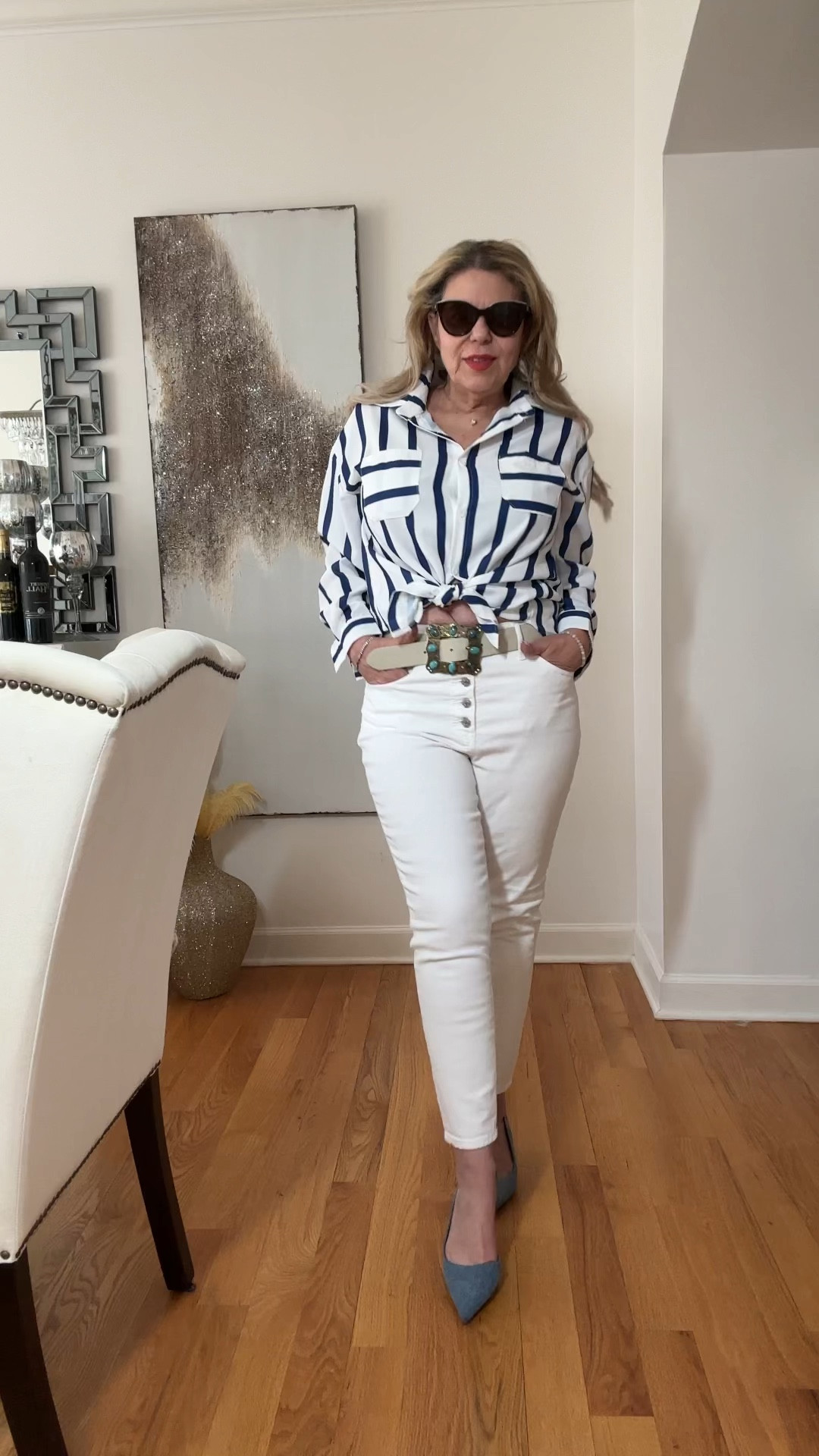 Thank you @rotita_official for gifting me this versatile stripe shirt. I love how it can be styled so many different ways. Here I'm showing 4 different ways you can style the striped shirt, but the possibilities are endless. From dressing it up with a skirt and heels to dressing it down with jeans and sneakers, there is no wrong way to style this classic piece. How would you style it? Share your ideas with me! Coupon code rotita23 for 10% off  https://www.rotita.com/pocket-striped-blue-shirt-collar-long-sleeve-blouse-g348511.html. #rotita #Rotita #blouses #blousestyling #blousestylinginspiration #fashion #chicagofashion