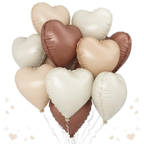 Cream Brown Heart Balloons, 12Pcs Brown Apricot Foil Balloons, Beige Coffee Foil Heart Shape Mylar Balloon 18 Inch Nude Neutral Helium Mylar Balloon for Boho Birthday Baby Shower Wedding Valentine | Amazon (US)