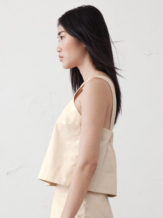 Linen-Blend Boxy Topstitch Tank | Banana Republic Factory