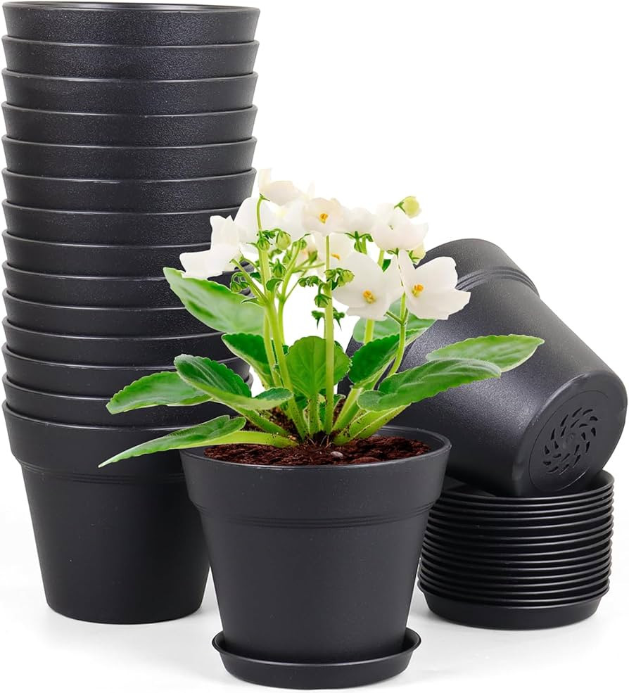 4 inch Small Plastic Nursery Pots, 16 Pack Plant Pots for Indoor Outdoor Plants, Flower Pots with... | Amazon (US)