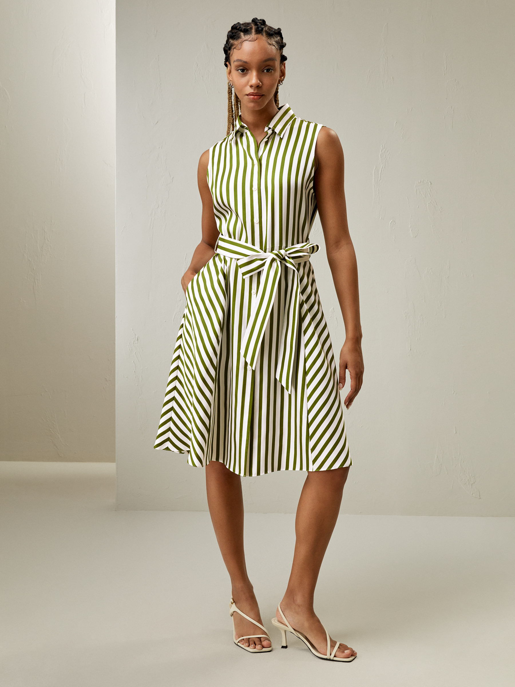 Silk Striped Sleeveless Dress | LilySilk