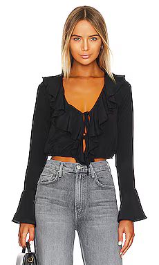 MORE TO COME Denise Ruffle Tie Top in Black from Revolve.com | Revolve Clothing (Global)