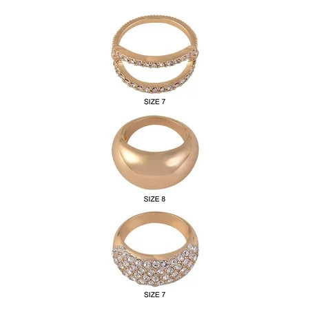 Time and Tru Women's Dome Shaped Open and Pave Cry Goldtone 3pc Ring Set | Walmart (US)