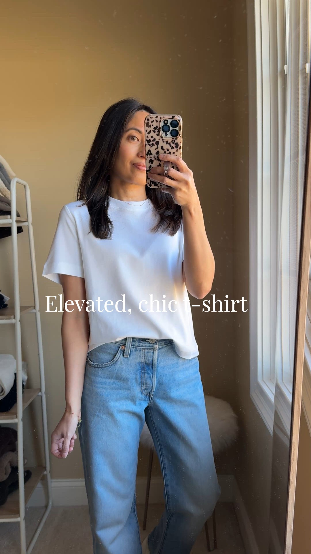 Spring outfit. 
Elevated chic white t-shirt. 
All cotton, but has some structure to it like a blouse. Easy to dress up with belt, trousers, and jewelry  

#LTKootd #LTKOver40