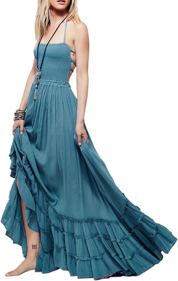 R.Vivimos Womens Summer Cotton Sexy Backless Long Dresses (Small, Light Blue) at Amazon Women’s... | Amazon (US)