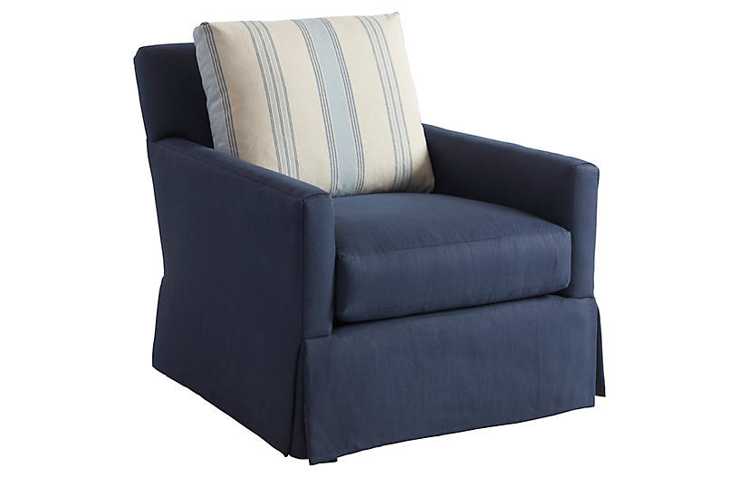 Harlow Swivel Chair, Navy Linen | One Kings Lane
