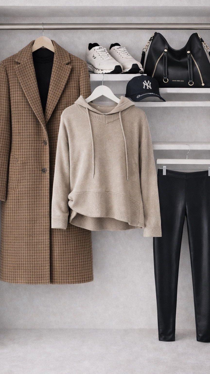 Office Casual Done Right ☕✨

When comfort meets polish! This is my go-to for office days.

The outfit:
Houndstooth coat + beige hoodie + leather leggings + white sneakers + baseball cap

Why it works:
The houndstooth coat instantly elevates athleisure basics. Hoodie + leggings = comfortable all day. White sneakers keep it casual and walkable. And yes, you CAN wear a baseball cap to work when styled right!

Pro tip: A structured coat over sporty pieces = the perfect mix of professional and comfortable!

Perfect for casual Fridays, hybrid work days, or running between meetings!

#OOTD #WorkwearStyle #CasualOffice #AthleisureChic #HoundstoothCoat #OfficeStyle