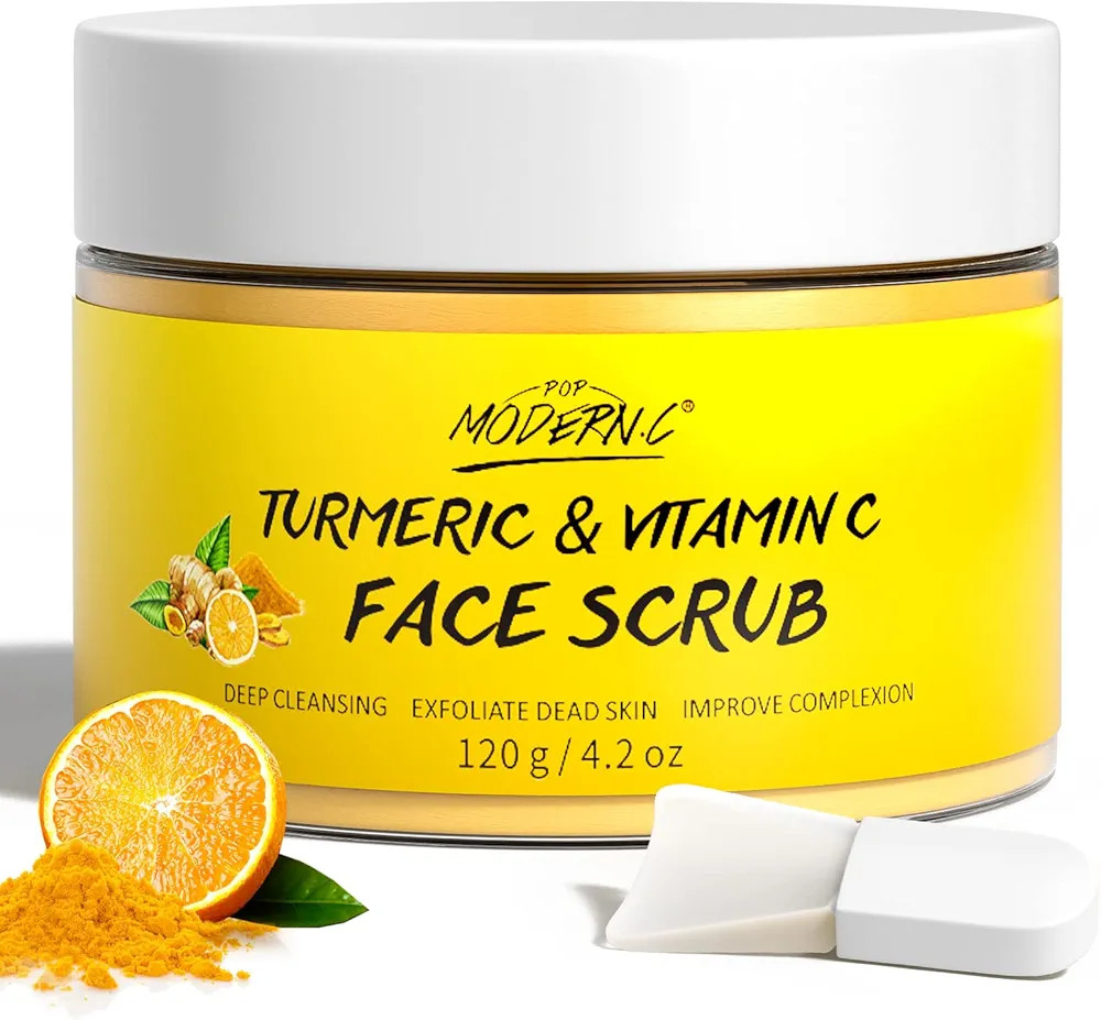 Vitamin C and Turmeric Face Scrub Cream Organics Microdermabrasion Facial Scrub Exfoliating Clears Blackheads Improve Dark Spot Acne with Strawberry Extract Exfoliator | Amazon (US)