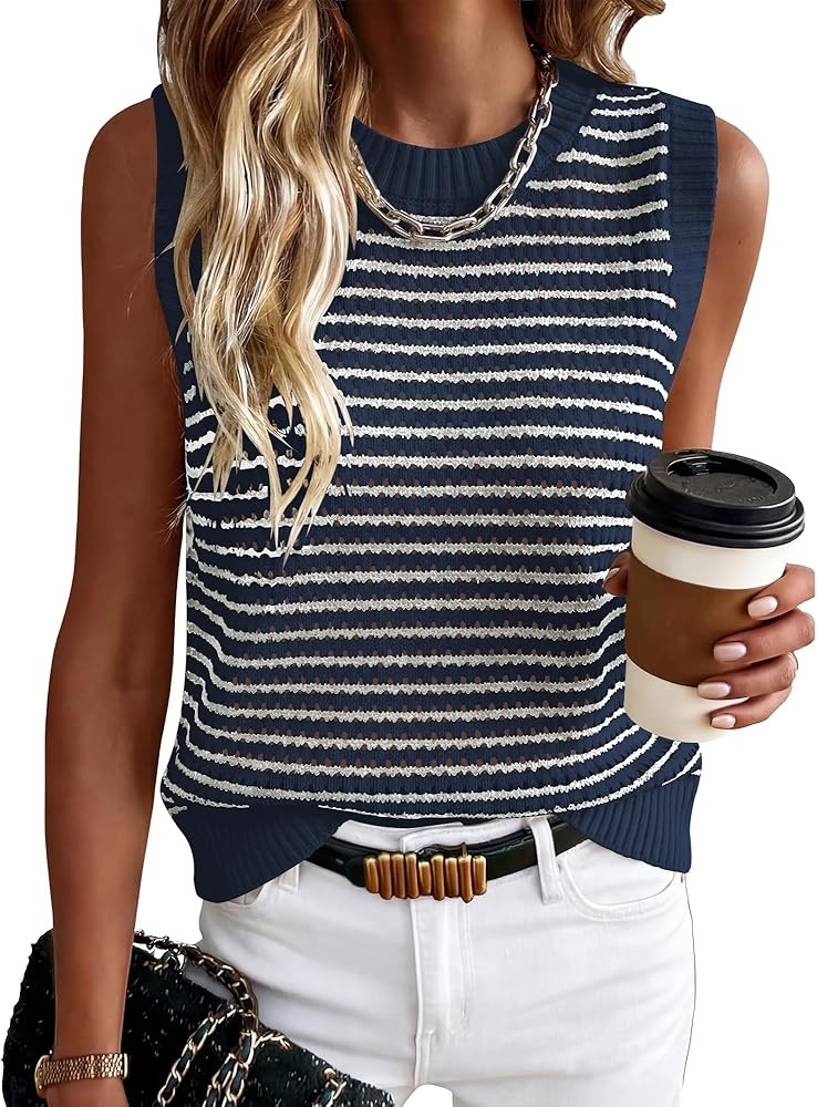 ANRABESS Womens Sweater Vest Top Striped Sleeveless Lightweight Knit Tank Tops 2026 Summer Spring... | Amazon (US)