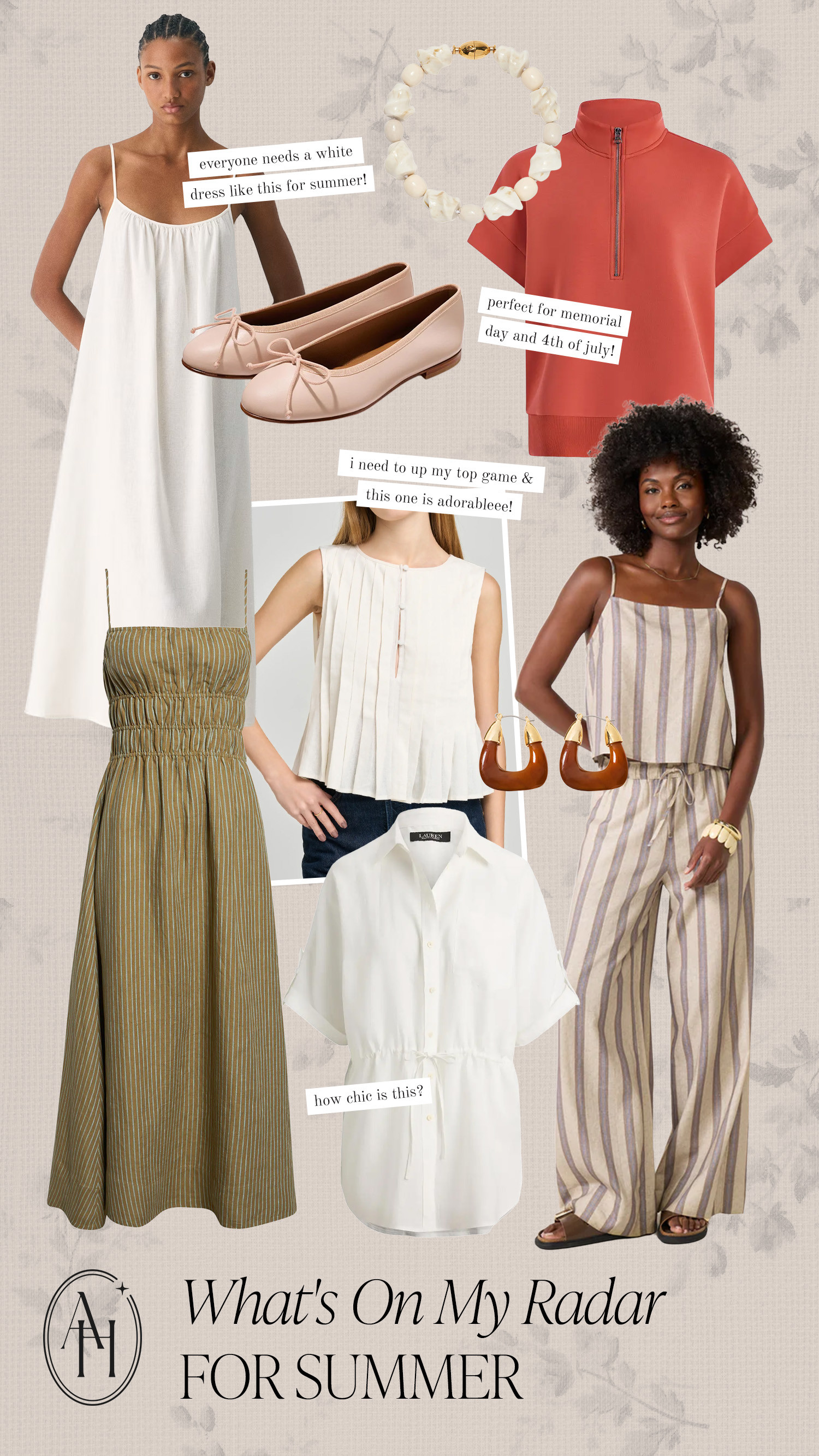 summer style // varley sweatset, white top, striped linen set, white button-up tunic, staud dress, pink ballet flats 

 #LTKSeasonal