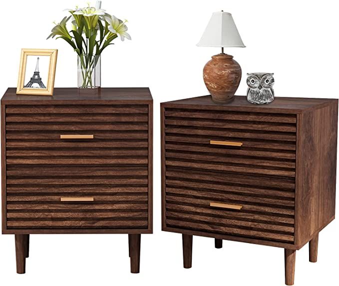 Alohappy Nightstands Set of 2 End Table with 2 Drawers, Bed Side Table for Bedroom, Mid Century M... | Amazon (US)