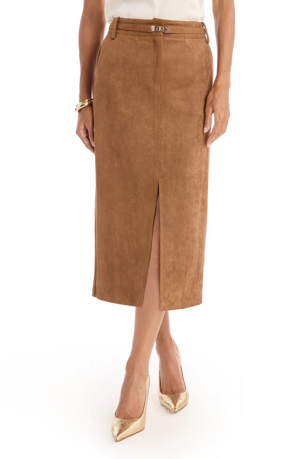 Kendra Sueded Midi Skirt - Cognac | The Noli Shop
