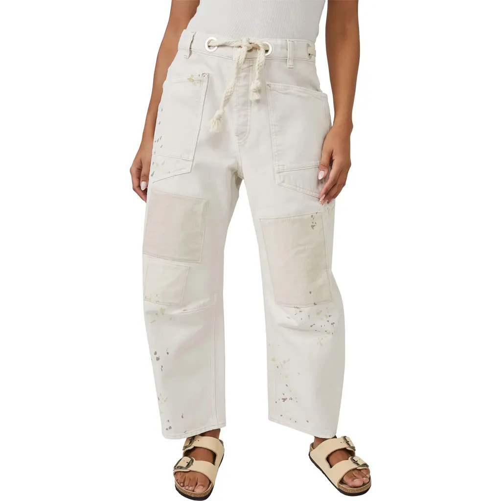 Free People Moxie Paint Fleck Cotton Utility Pants in White at Nordstrom, Size 24 | Nordstrom