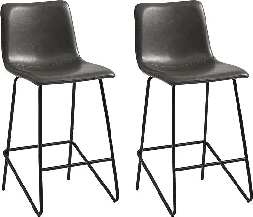 Watson & Whitely Bar Stools, Faux Leather Upholstered Bar Stool with Back, Metal Legs in Matte Bl... | Amazon (US)