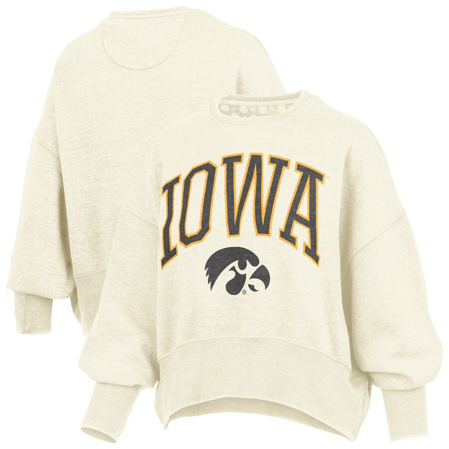 Iowa Hawkeyes Pressbox Women's Oversized Waist-Length Crewneck Sweatshirt - Natural | Fanatics