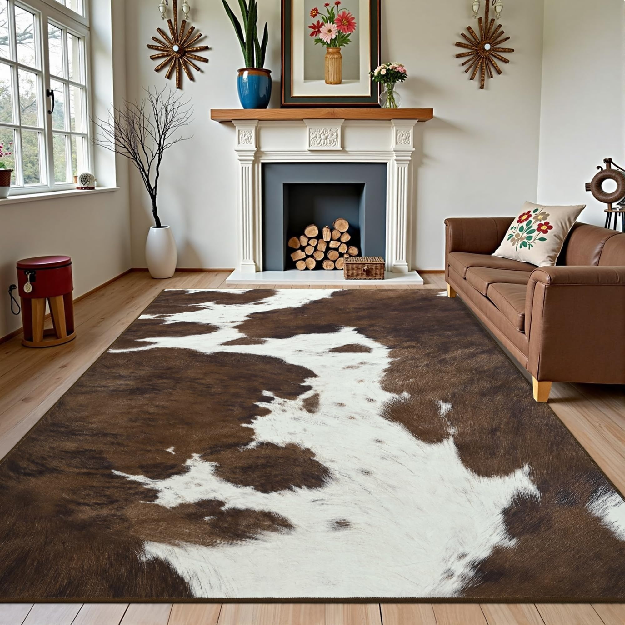 Foxmas Cow Print Rugs for Living Room Bedroom, 6x9 Washable Non-Slip Low Pile Indoor Floor Rug, C... | Amazon (US)