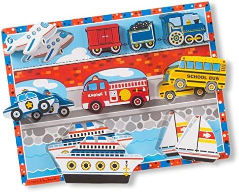 Melissa & Doug Vehicles Wooden Chunky Puzzle - Plane, Train, Cars, and Boats (9 pcs) | Amazon (US)