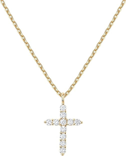 PAVOI 14K Gold Plated Cubic Zirconia Cross Necklace for Women | Cross Faith Pendant Necklaces | Amazon (US)