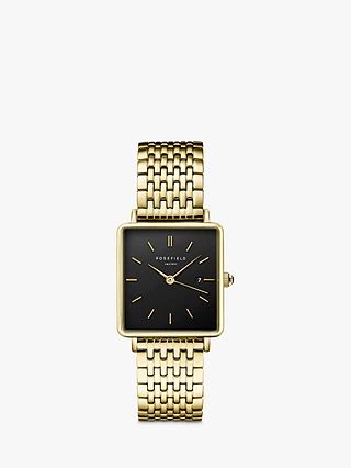 ROSEFIELD Women's The Boxy Date Bracelet Strap Watch, Gold/Black QBSG-Q017 | John Lewis (UK)