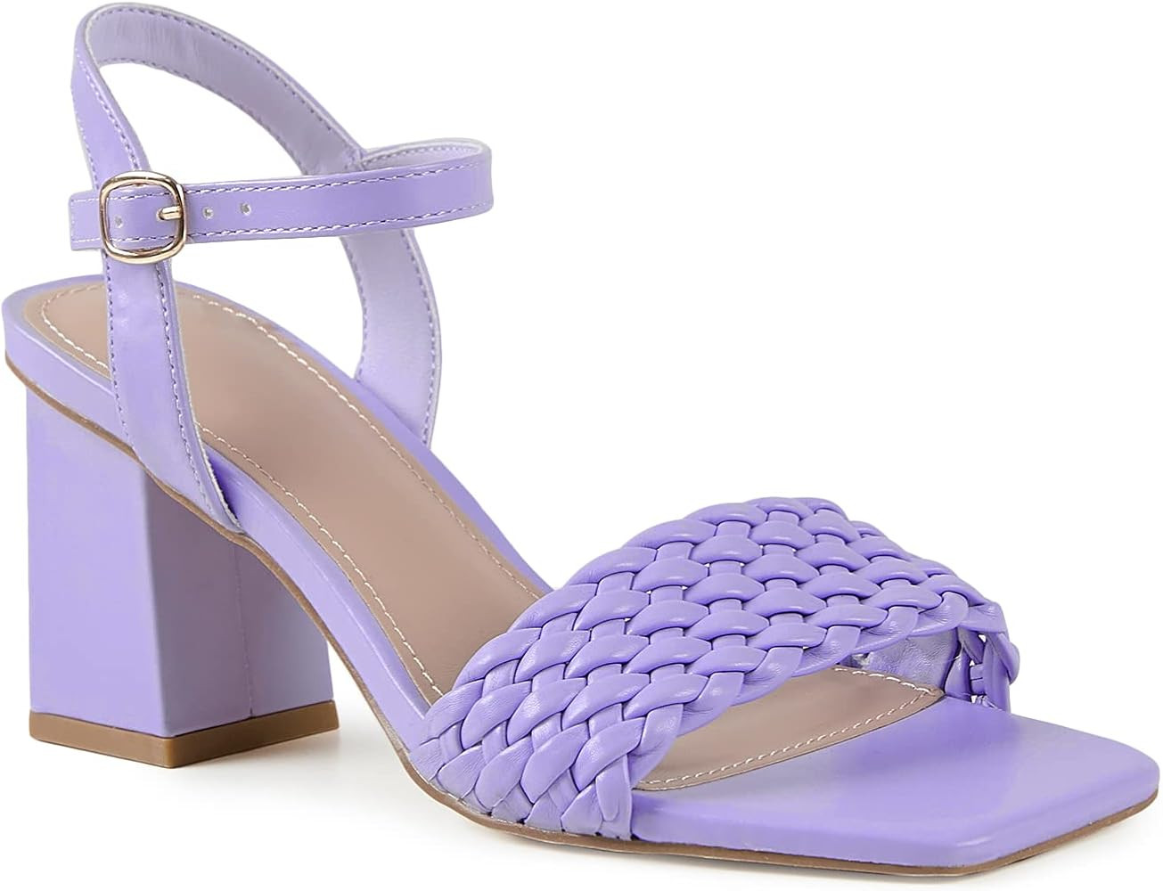 Dghaixing Womens Heeled Sandals Chunky Heel Braided Square Toe Slingback Buckle Ankle Strap Casua... | Amazon (US)