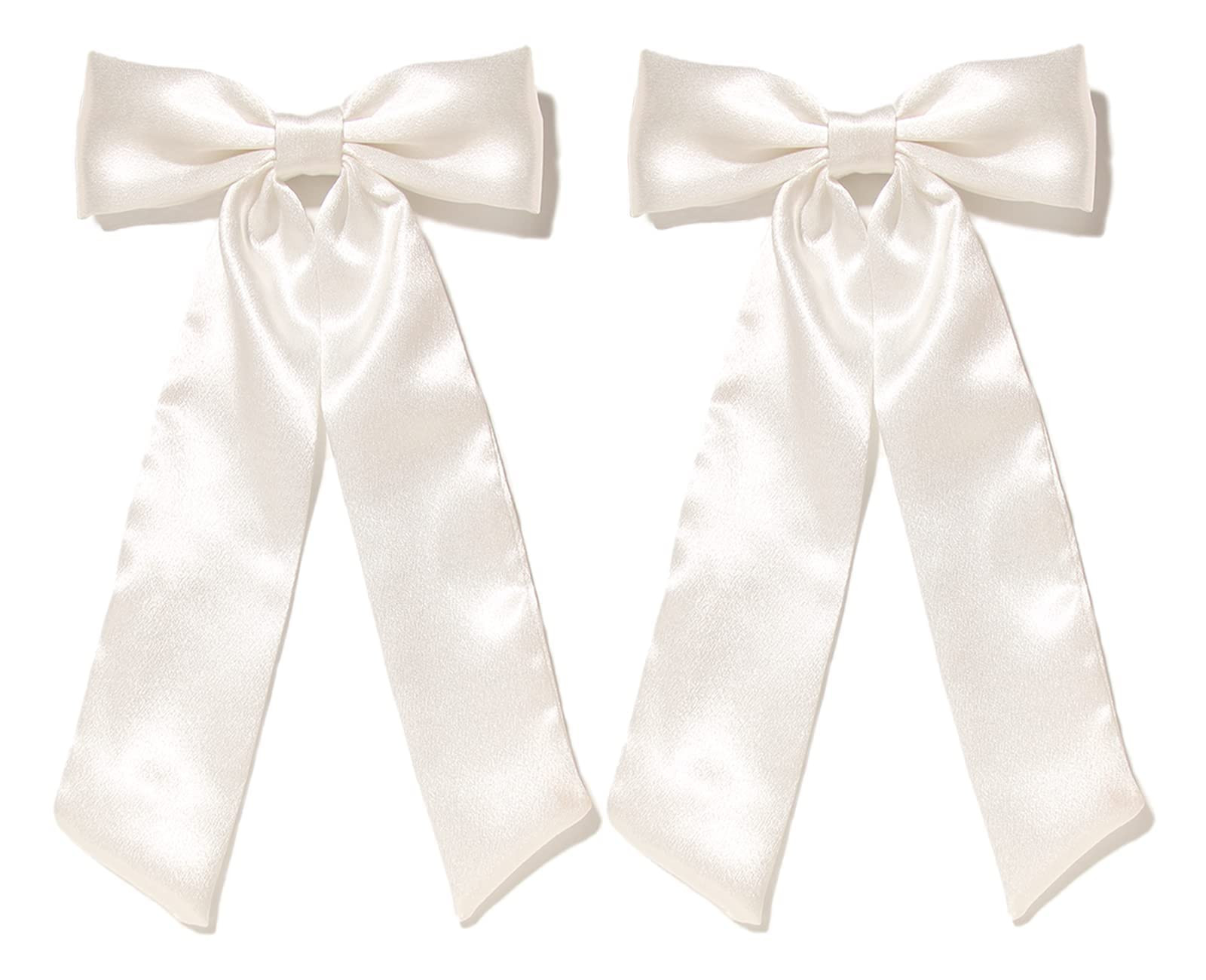 Furling Pompoms Hair Bow Clips for Women,White Hair Bows Clips,2pcs Long Tail Ribbons Bows, Big S... | Amazon (US)
