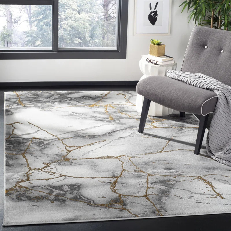 Coupland Abstract Gray/Gold Area Rug | Wayfair North America