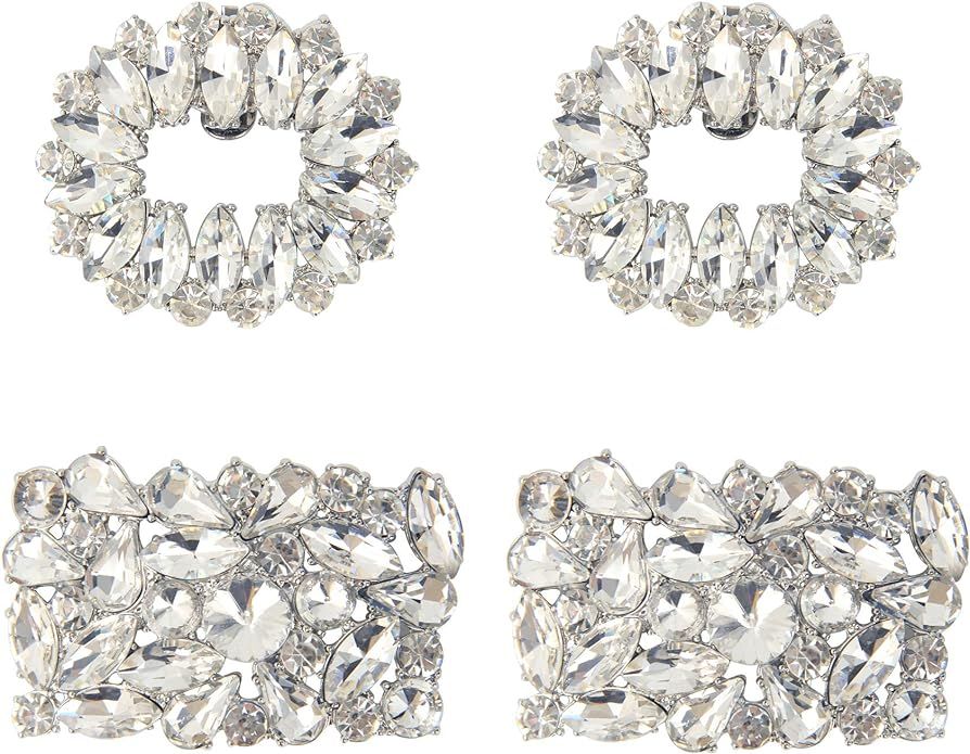 kilofly 2 Pairs Elegant Rhinestone Crystal Metal Shoe Clips Wedding Party Set | Amazon (US)