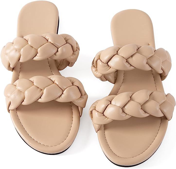 Women Flat Sandals Braided Leather Crossover Nude Dressy Fashion Evening Party Wedding Sandals | Amazon (US)