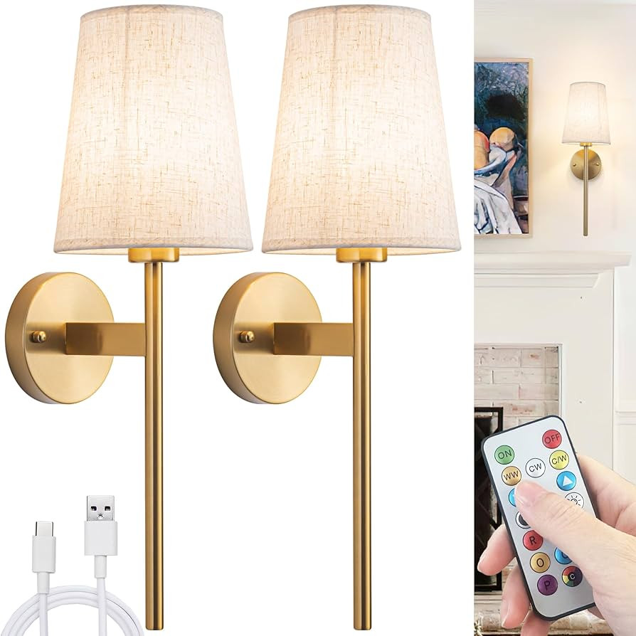 Battery Operated Wall Sconces Set of 2, Wireless Wall Sconce with Remote, Battery Operated Wall L... | Amazon (US)