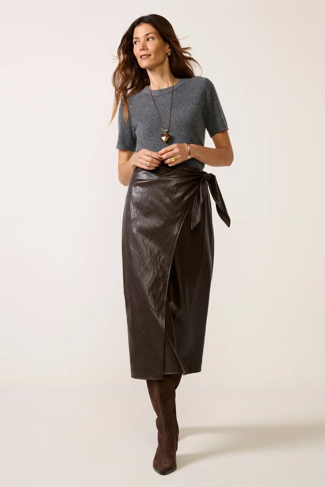 LNA Women's Vegan Wrap Skirt, Size XS, Brown | Evereve