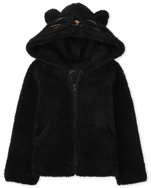 Toddler Girls Cat Sherpa Jacket - black | The Children's Place