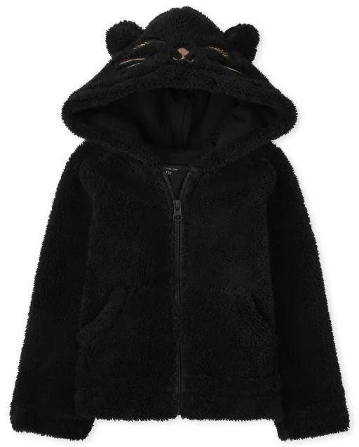 Toddler Girls Cat Sherpa Jacket - black | The Children's Place