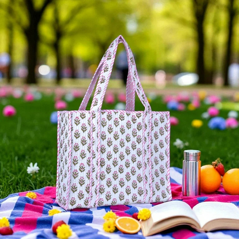 Vivanta Quilted Cotton Tote Bag for Women – Floral Shoulder Tote with Pocket for Shopping, Beac... | Walmart (US)