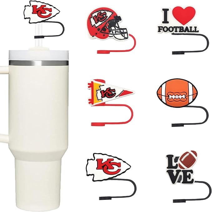 6PCS Straw Cover Cap for Stanley Cup, Football Team Theme Straw Topper Compatible with Stanley Tu... | Amazon (US)