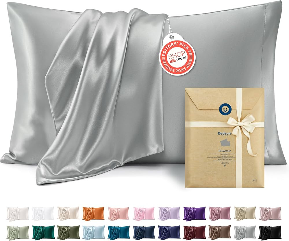 Bedsure Satin Pillowcases Queen Set of 2, Similar to Silk Pillow Cases Grey | Amazon (US)