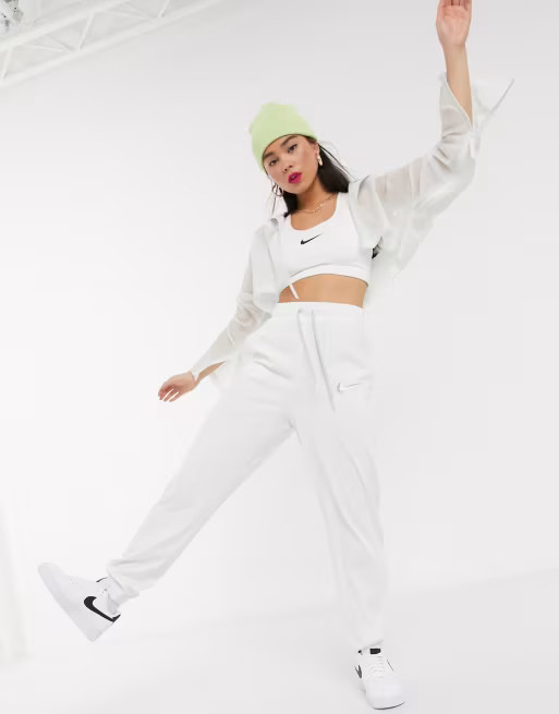 Nike Swoosh White Woven High Waisted Sweatpants | ASOS US