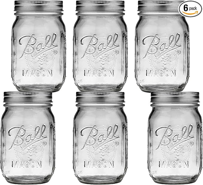 Regular Mouth Mason Jars 16 oz - (6 Pack) - Ball Regular Mouth Pint 16-Ounces Mason Jars With Air... | Amazon (US)