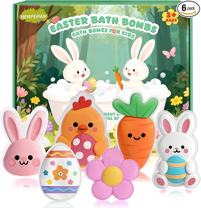 Easter Bath Bombs for Kids, 6 Piece Bath Bomb Toys for Children, Bunny, Chicken & Egg Shapes, Gen... | Amazon (US)