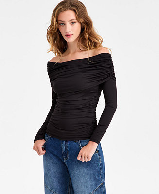 Bar III Women's Off-The-Shoulder Ruched Knit Top, Macy's Exclusive - Macy's | Macy's