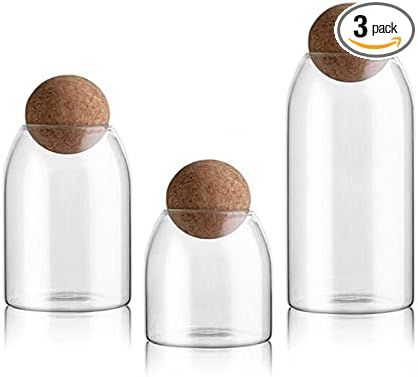 Hovico 3Pcs/Set Glass Food Storage Jars with Ball Cork Lid, Bamboo Glass Storage Containers with ... | Amazon (US)