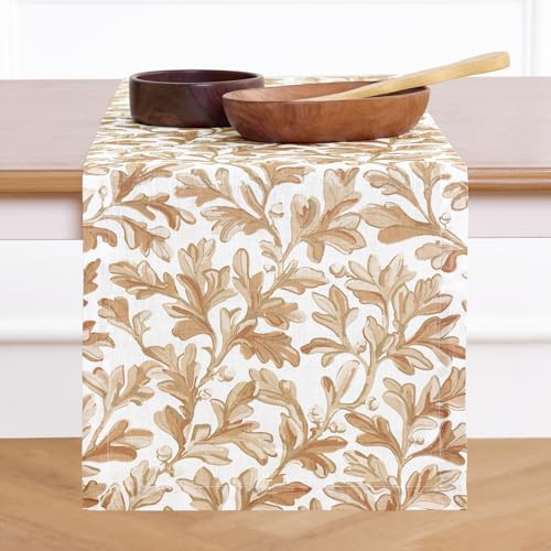 Solino Home Autumn Floral Print Table Runner 90 Inches Long - 100% Pure Linen Table Runner 14 x 90 Inch for Fall, Thanksgiving - Handcrafted and Machine Washable - Fallen Leaves Print | Amazon (US)