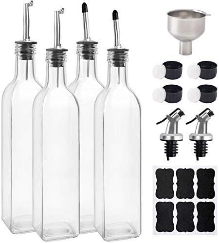 BAKHUK 4 Pack 17oz Glass Olive Oil Dispenser Bottles 500ml Clear Vinegar Cruet with Pourers and F... | Amazon (US)
