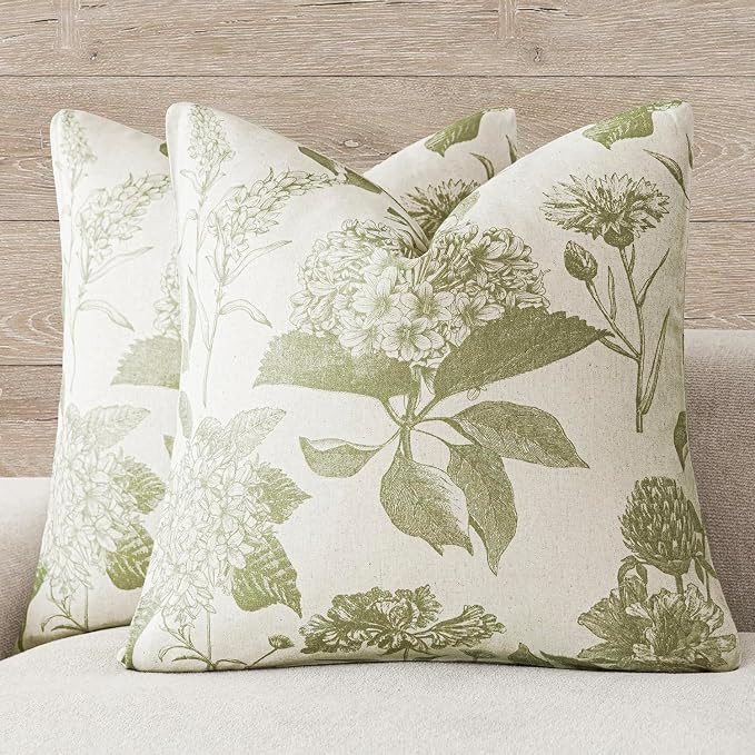 Foindtower Set of 2 Linen Floral Throw Pillow Covers Vintage Accent Print Decorative Cozy Cushion... | Amazon (US)