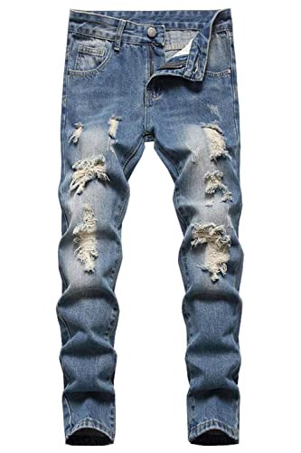 HENGAO Boy's Ripped Jeans Fashion Slim Fit Skinny Jeans, 1101 Deep Blue, 12 | Amazon (US)