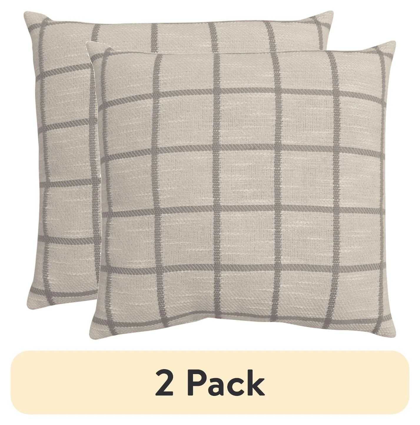 (2 pack) Mainstays 18"x18" Windowpane Ivory grey Decorative Pillow for Adults | Walmart (US)