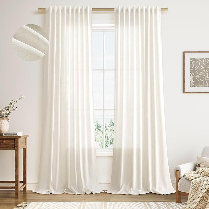 Extra Long Linen Curtains 112 Inches for Living Room Back Tab Sheer High Floor to Ceiling Light F... | Amazon (US)