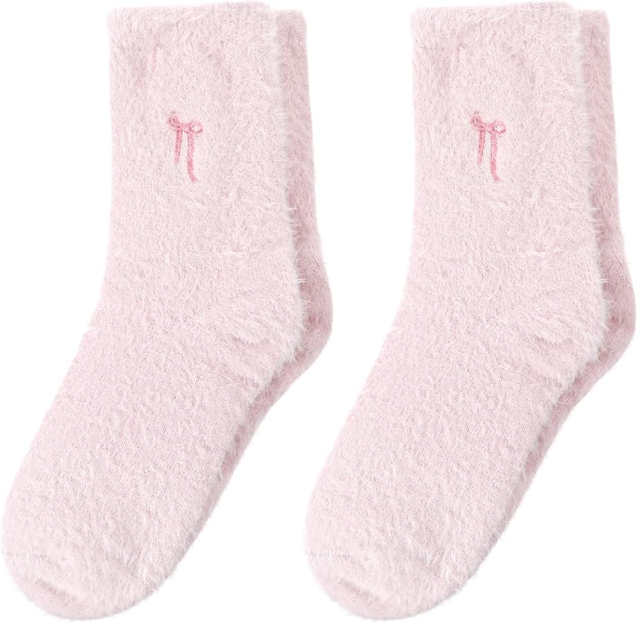 2 Pair Bow Fuzzy Socks  | Amazon (US)