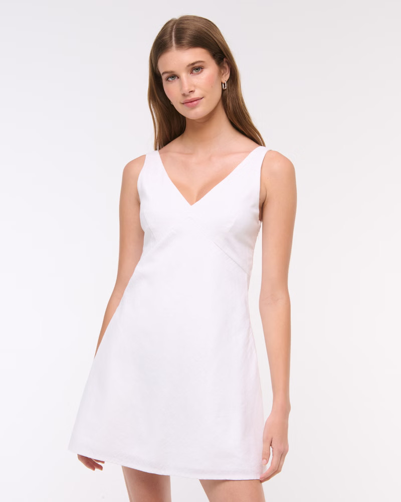 V-Neck Linen-Blend Mini Dress | Abercrombie & Fitch (US)