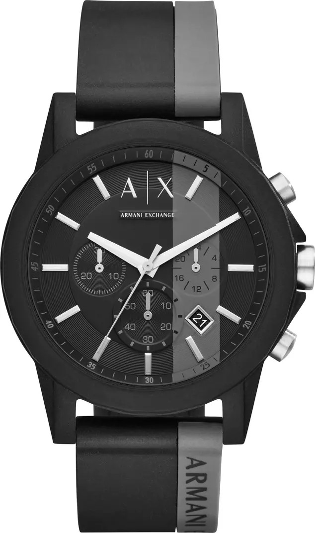 AX Armani Exchange Chronograph Stripe Silicone Strap Watch, 45mm | Nordstromrack | Nordstrom Rack